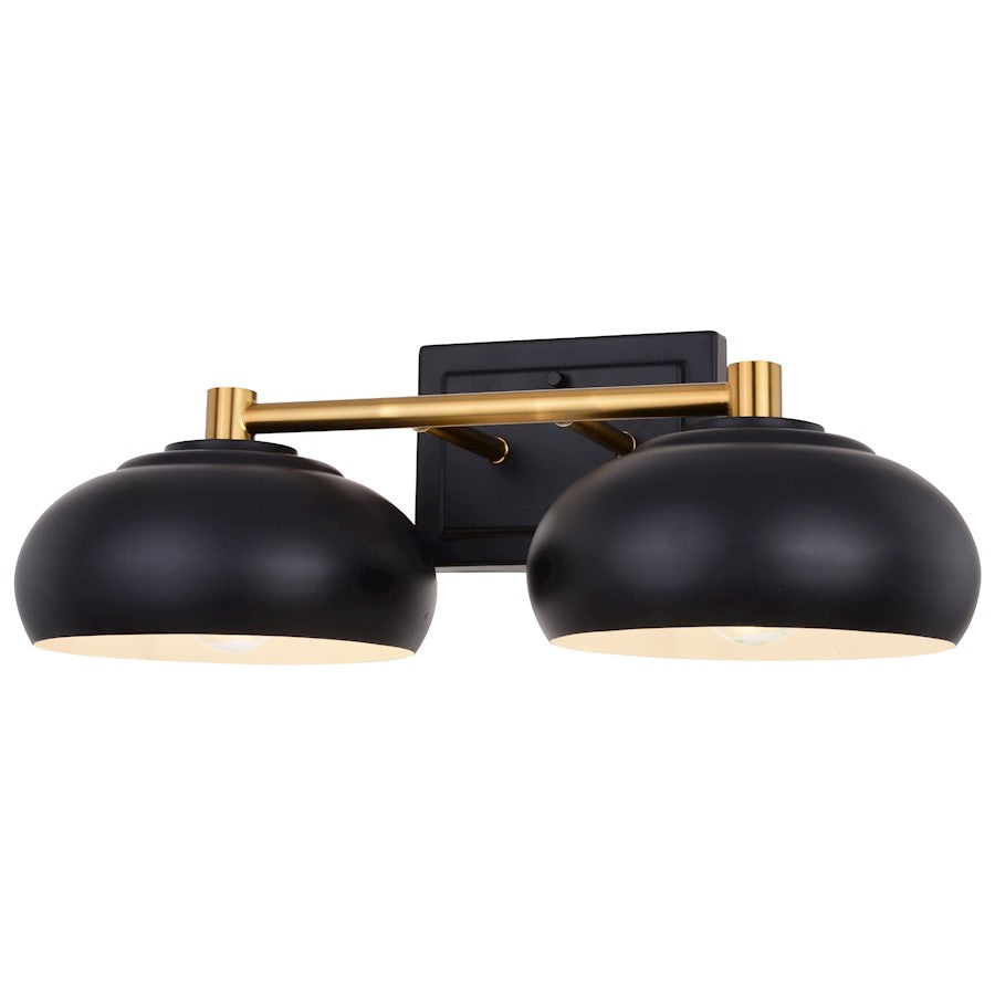 Vaxcel Belmont 2 Light Vanity, Matte Black/Satin Brass