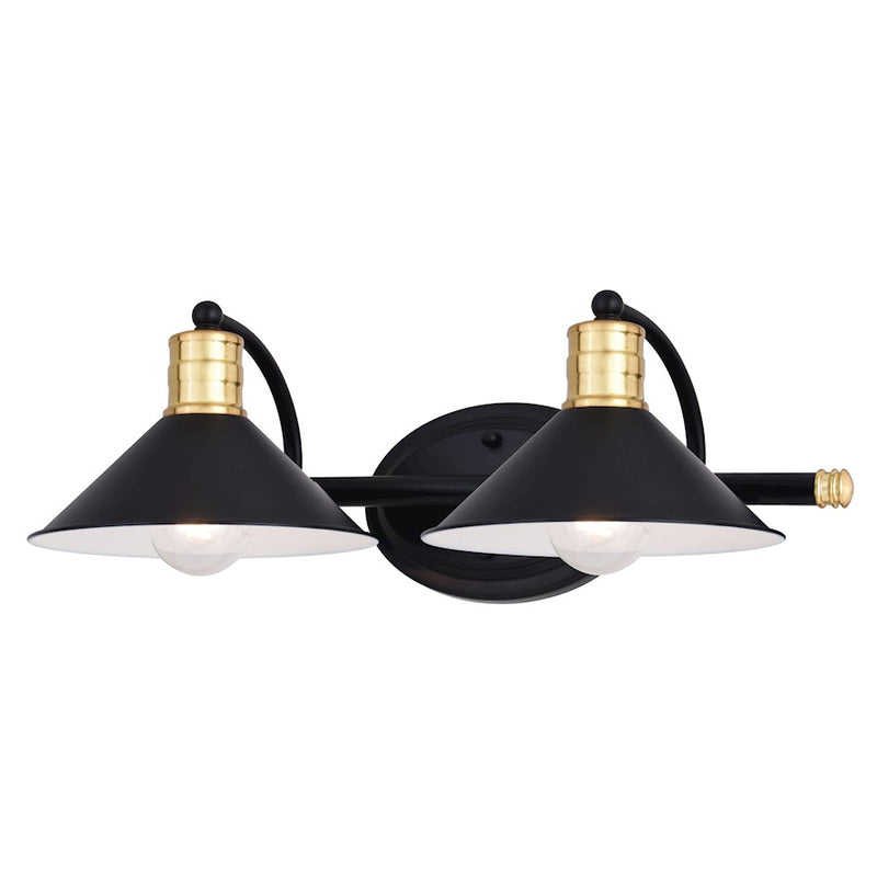 Vaxcel Akron 2 Light Vanity, Matte Black/Natural Brass/Matte White - W0435