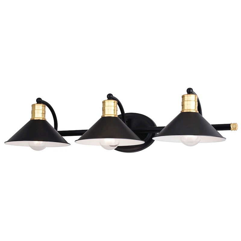 Vaxcel Akron 3 Light Vanity, Matte Black/Natural Brass/Matte White - W0436