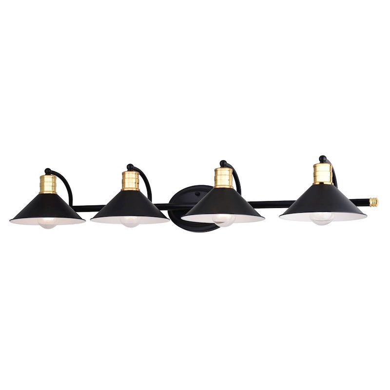 Vaxcel Akron 4 Light Vanity, Matte Black/Natural Brass/Matte White - W0437