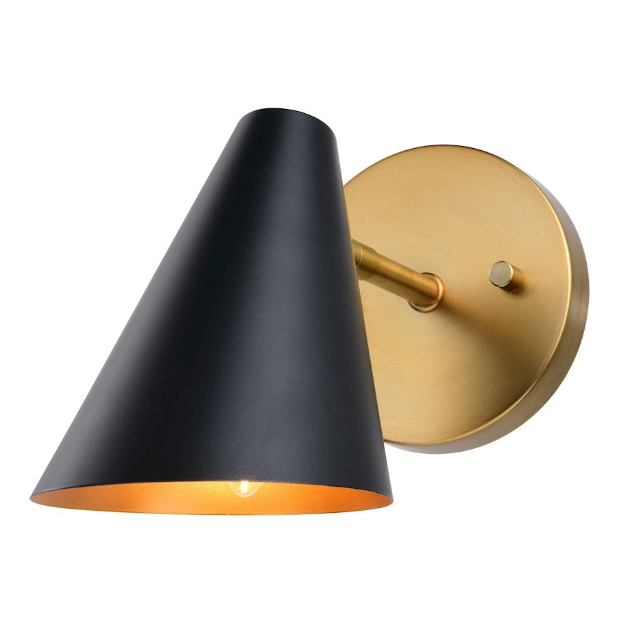 Vaxcel Pryce 4.75" Wall Light, Matte Black/Satin Brass - W0438