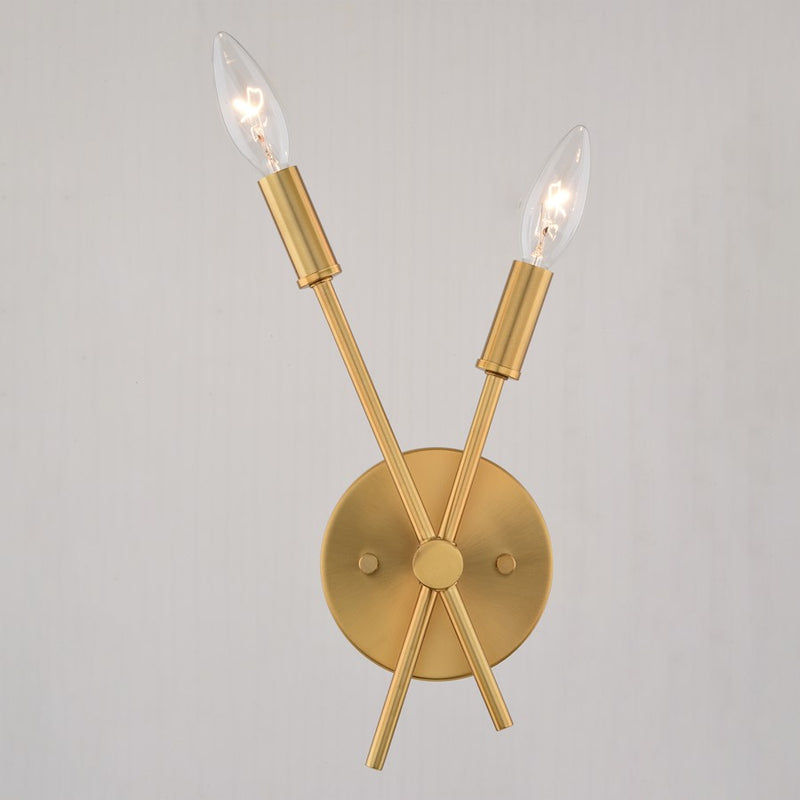 Vaxcel Warwick 2 Light 5.75"W Wall Light, Natural Brass/