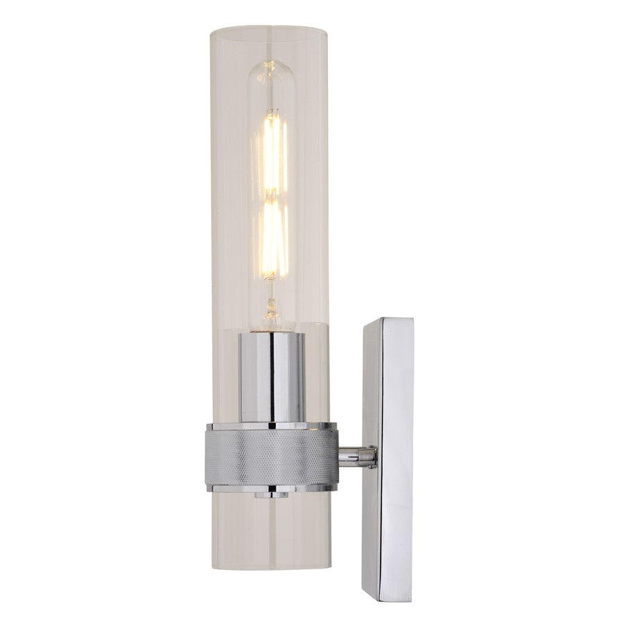 Vaxcel Bari 1 Light 13"H Wall Light, Chrome/Clear Glass