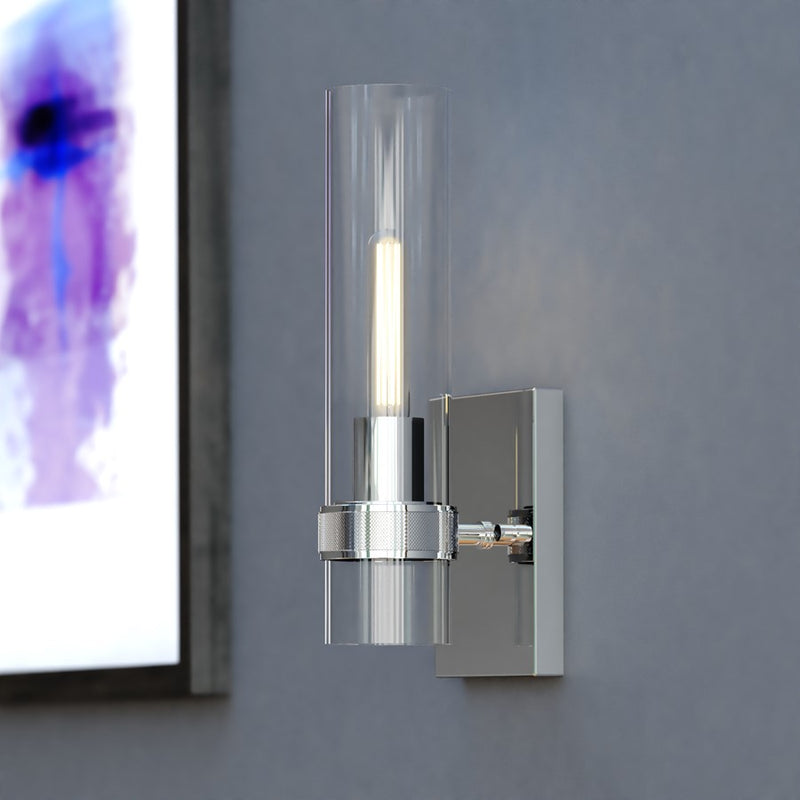 Vaxcel Bari 1 Light 13"H Wall Light, Chrome/Clear Glass