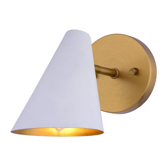 Vaxcel Pryce 1 Light 4.5"Wall Light, White/Satin Brass/White/Satin Brass - W0502