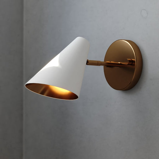Vaxcel Pryce 1 Light 4.5"Wall Light, White/Satin Brass/White/Satin Brass