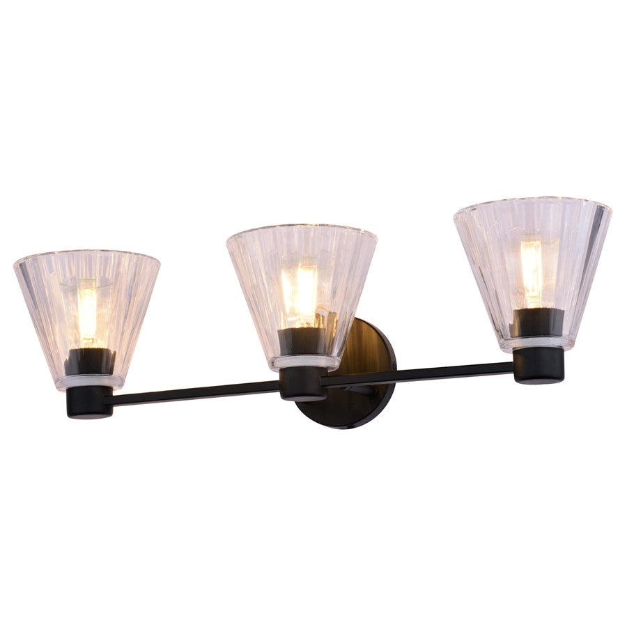 Vaxcel Dalton 23" 3 Light Vanity, Matte Black/Clear - W0505