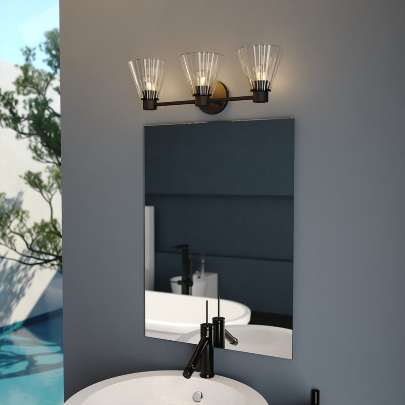 Vaxcel Dalton 23" 3 Light Vanity, Matte Black/Clear