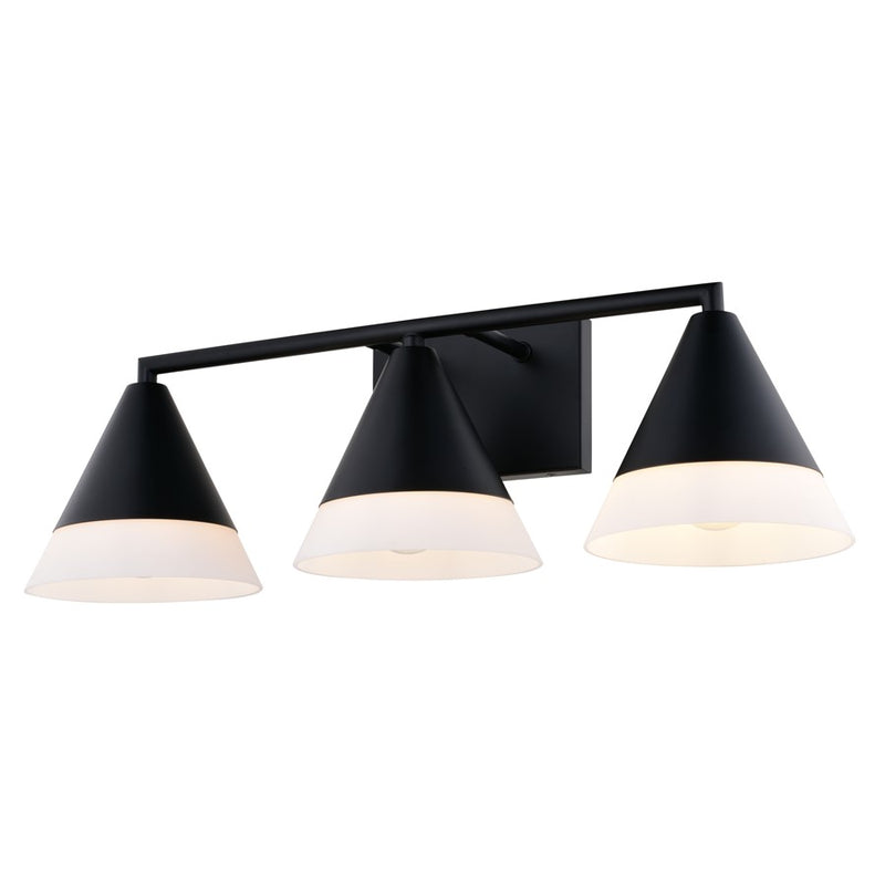Vaxcel Winthrop 25.25" 3 Light Vanity, Matte Black/White - W0507