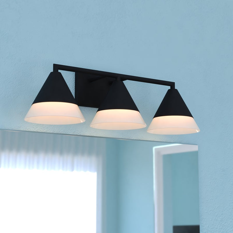 Vaxcel Winthrop 25.25" 3 Light Vanity, Matte Black/White