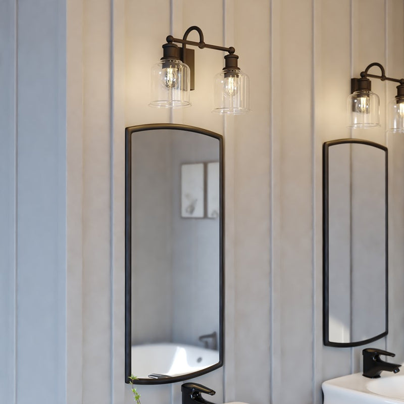 Vaxcel Northbrook 16"W 2 Light Vanity, Matte Black/Clear