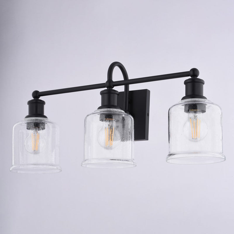 Vaxcel Northbrook 24"W 3 Light Vanity, Matte Black/Clear