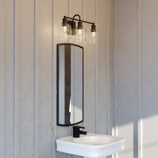 Vaxcel Northbrook 24"W 3 Light Vanity, Matte Black/Clear