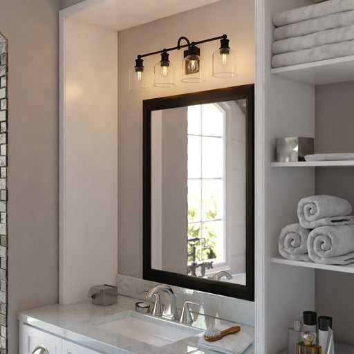 Vaxcel Northbrook 32"W 4 Light Vanity, Matte Black/Clear