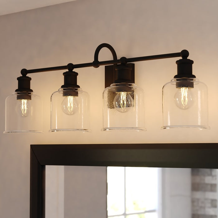 Vaxcel Northbrook 32"W 4 Light Vanity, Matte Black/Clear