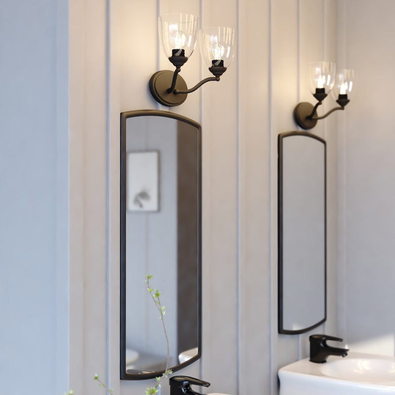 Vaxcel Bellwood 13.5"W 2 Light Vanity, Matte Black/Clear