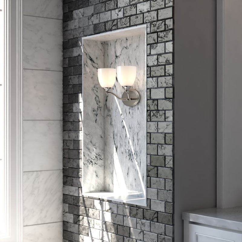 Vaxcel Bellwood 13.5"W 2 Light Vanity, Satin Nickel/White