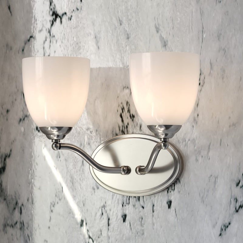 Vaxcel Bellwood 13.5"W 2 Light Vanity, Satin Nickel/White