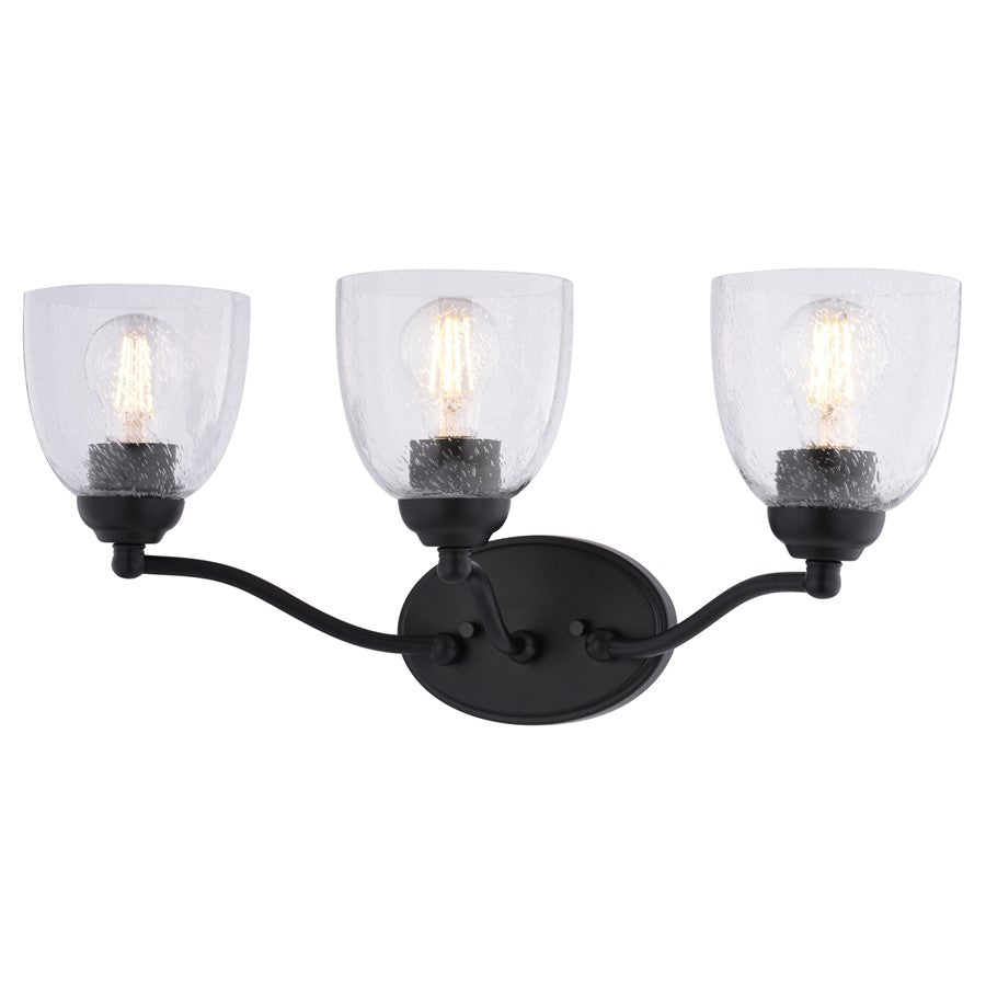 Vaxcel Bellwood 21.5"W 3 Light Vanity, Matte Black/Clear - W0519
