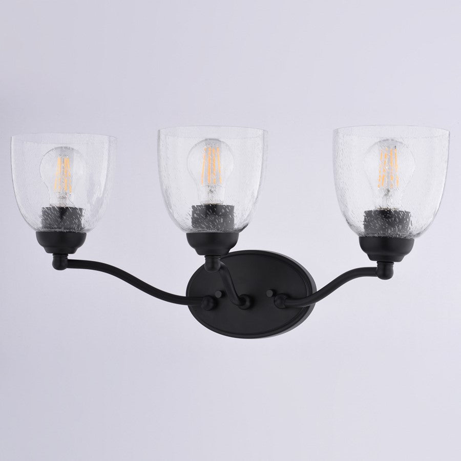 Vaxcel Bellwood 21.5"W 3 Light Vanity, Matte Black/Clear