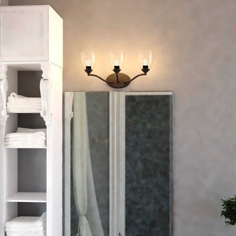 Vaxcel Bellwood 21.5"W 3 Light Vanity, Matte Black/Clear