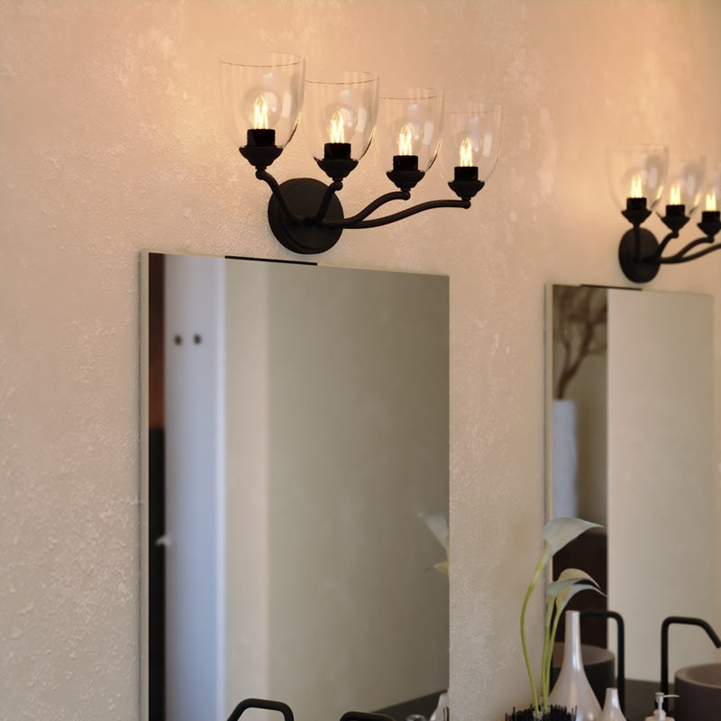 Vaxcel Bellwood 28"W 4 Light Vanity, Matte Black/Clear