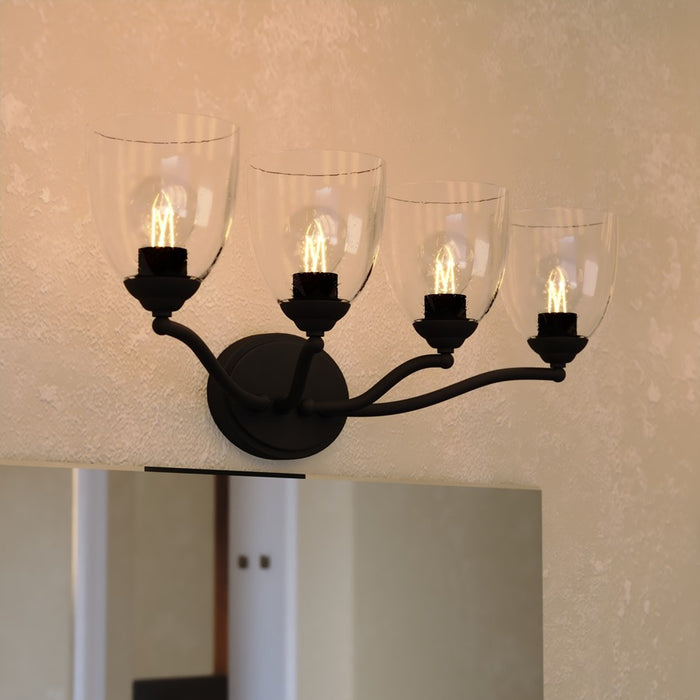 Vaxcel Bellwood 28"W 4 Light Vanity, Matte Black/Clear