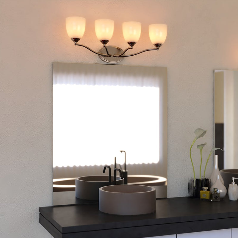 Vaxcel Bellwood 28"W 4 Light Vanity, Satin Nickel/White