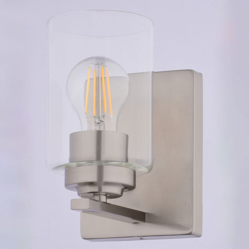 Vaxcel Park Ridge 5.25"W 1 Light Vanity, Satin Nickel/Clear