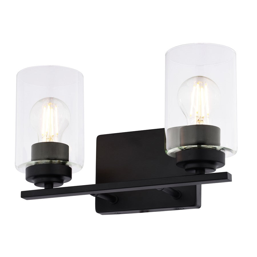Vaxcel Park Ridge 13"W 2 Light Vanity, Matte Black/Clear - W0525