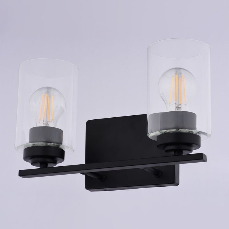 Vaxcel Park Ridge 13"W 2 Light Vanity, Matte Black/Clear