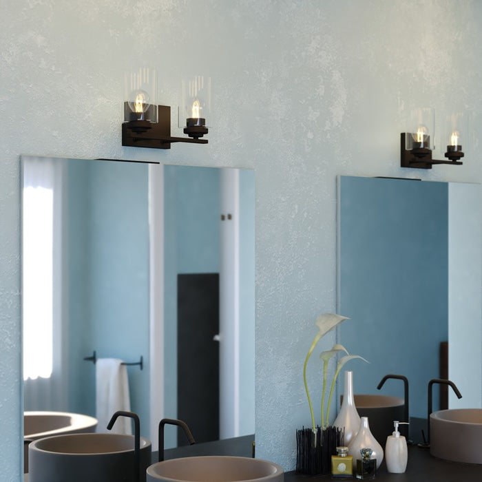 Vaxcel Park Ridge 13"W 2 Light Vanity, Matte Black/Clear