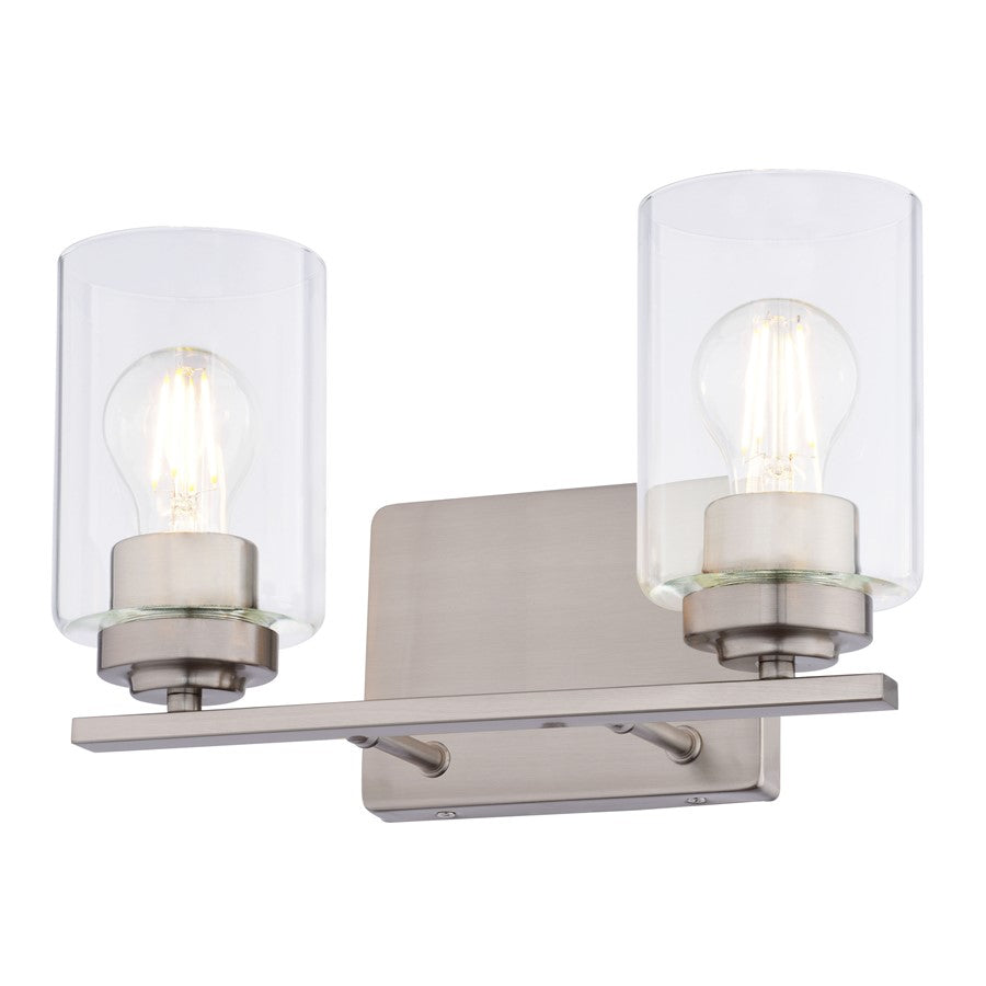 Vaxcel Park Ridge 13"W 2 Light Vanity, Satin Nickel/Clear - W0526