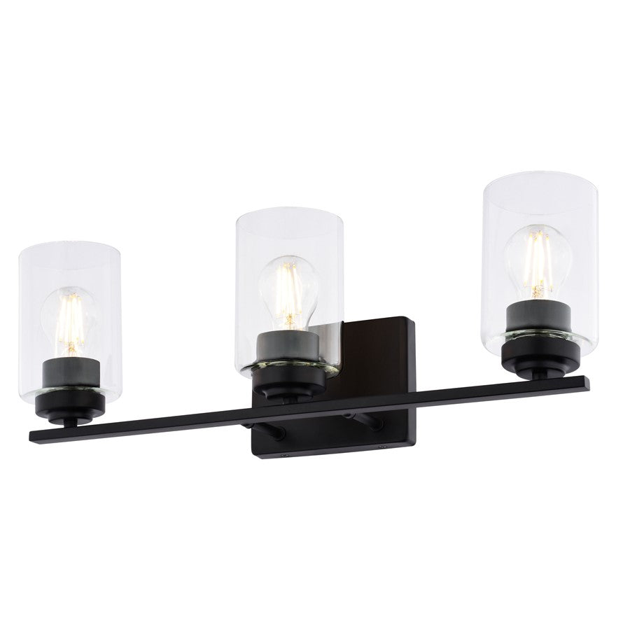 Vaxcel Park Ridge 20"W 3 Light Vanity, Matte Black/Clear - W0527