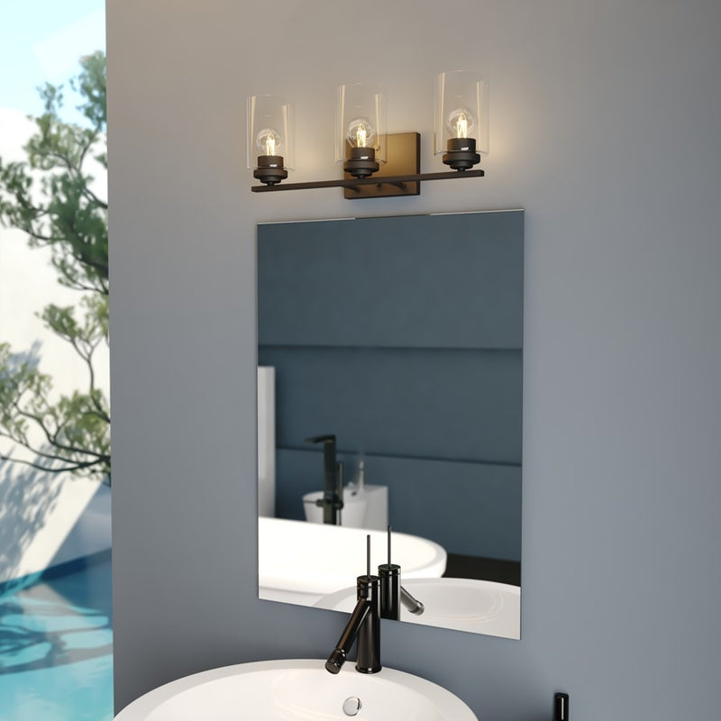 Vaxcel Park Ridge 20"W 3 Light Vanity, Matte Black/Clear