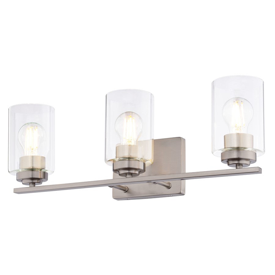 Vaxcel Park Ridge 20"W 3 Light Vanity, Satin Nickel/Clear - W0528
