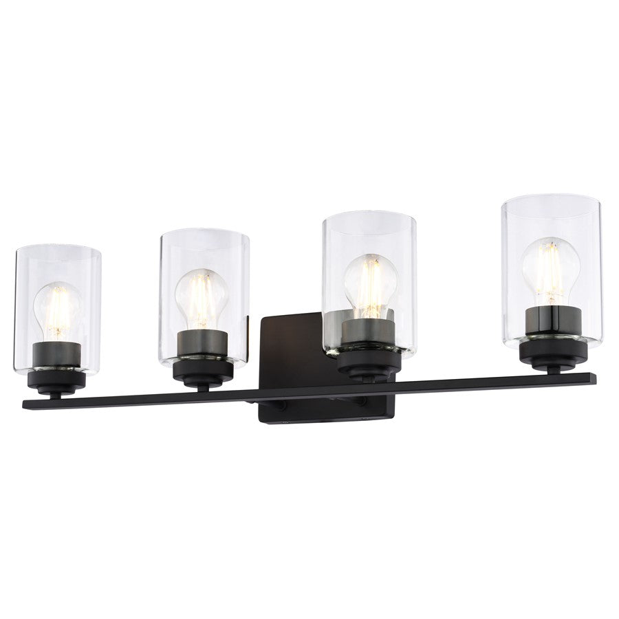 Vaxcel Park Ridge 27.5"W 4 Light Vanity, Matte Black/Clear - W0529