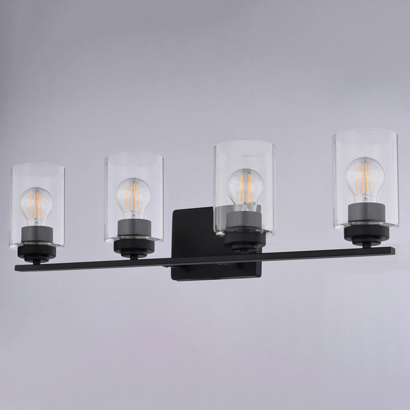 Vaxcel Park Ridge 27.5"W 4 Light Vanity, Matte Black/Clear