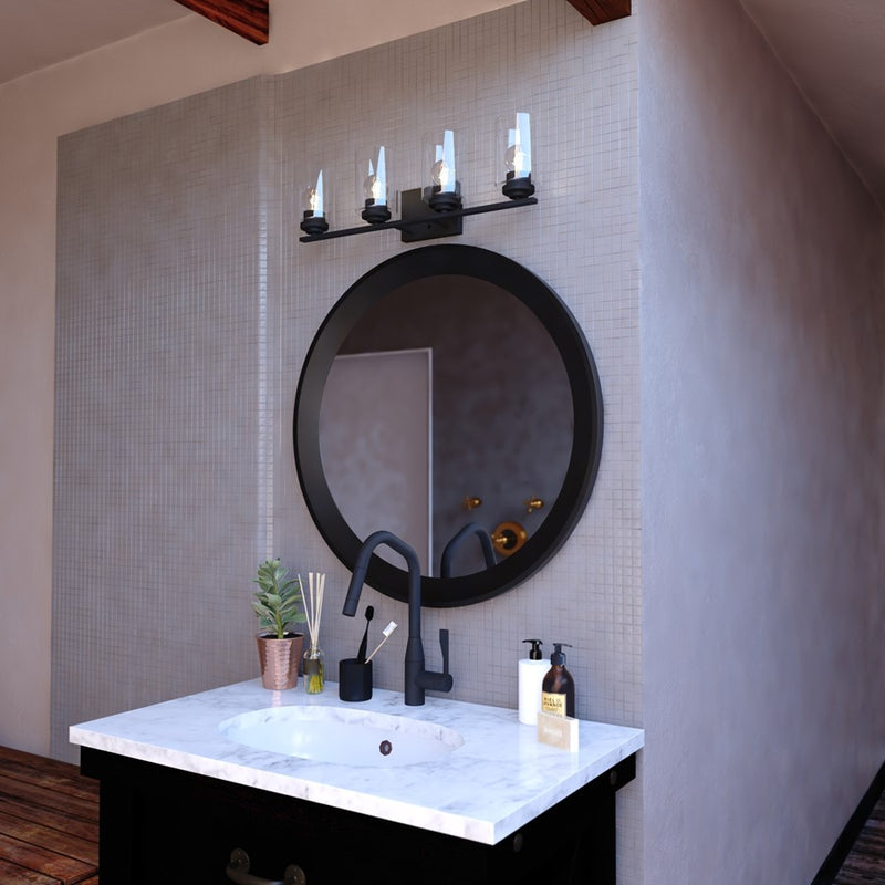 Vaxcel Park Ridge 27.5"W 4 Light Vanity, Matte Black/Clear