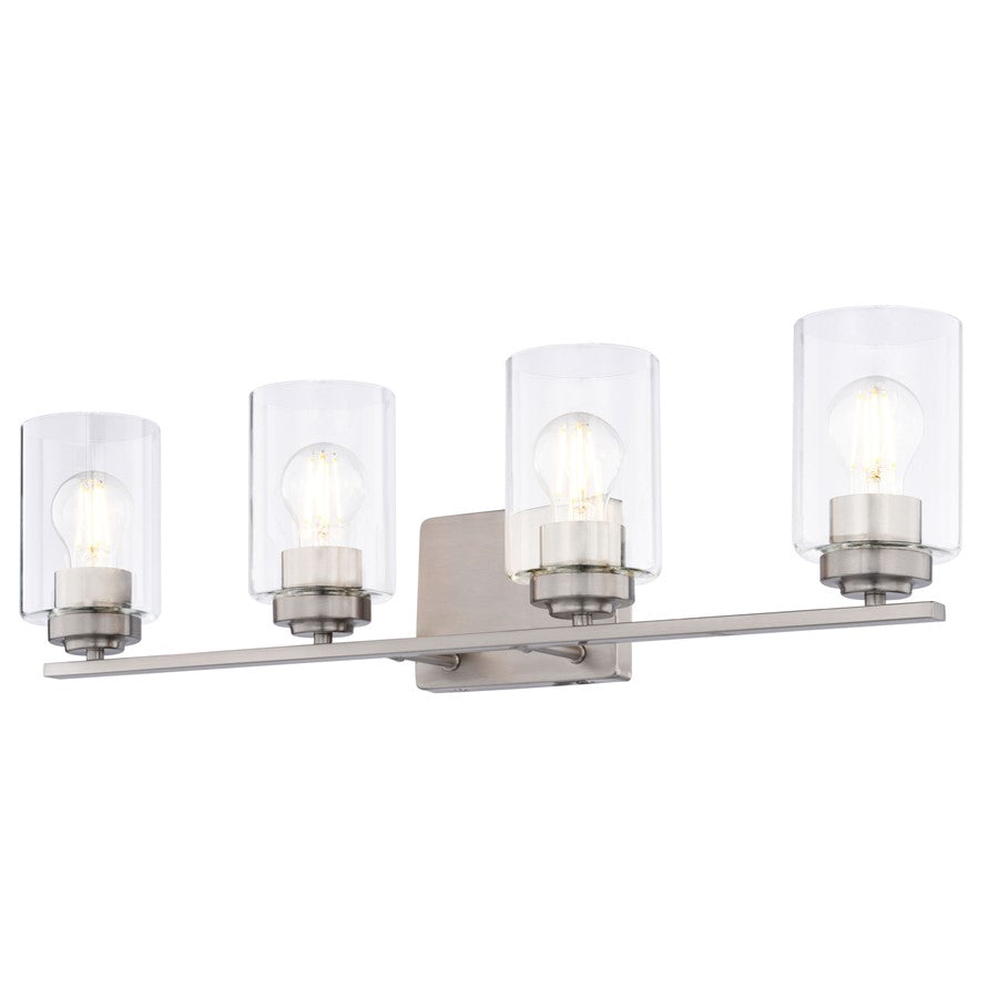 Vaxcel Park Ridge 27.5"W 4 Light Vanity, Satin Nickel/Clear - W0530