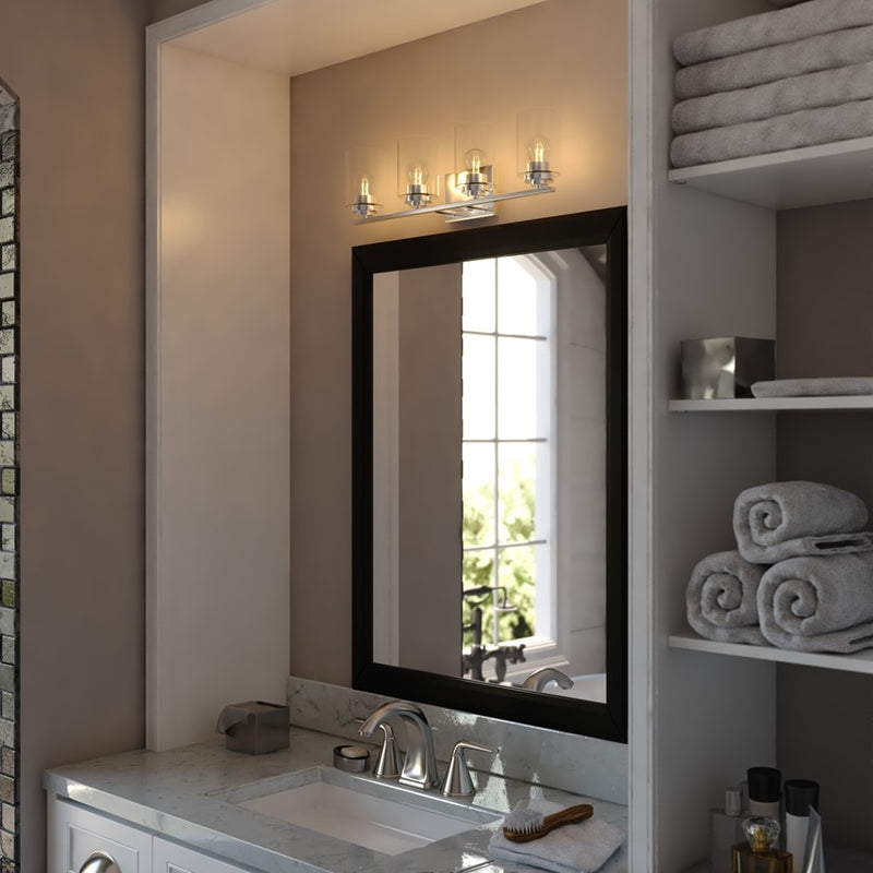 Vaxcel Park Ridge 27.5"W 4 Light Vanity, Satin Nickel/Clear