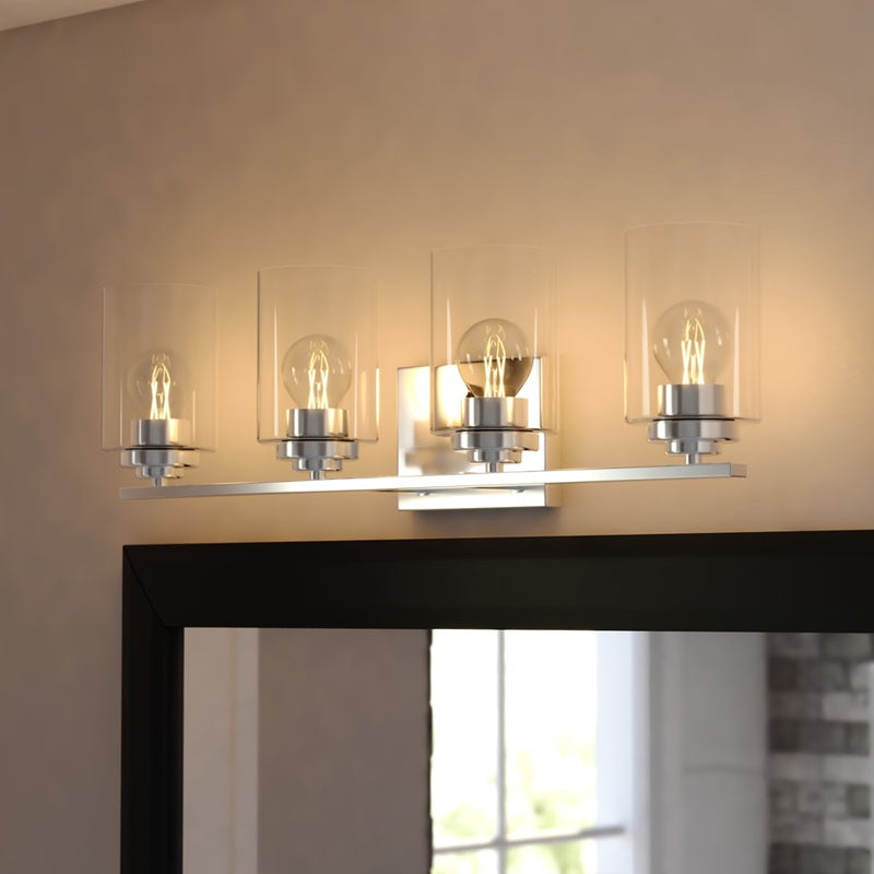 Vaxcel Park Ridge 27.5"W 4 Light Vanity, Satin Nickel/Clear