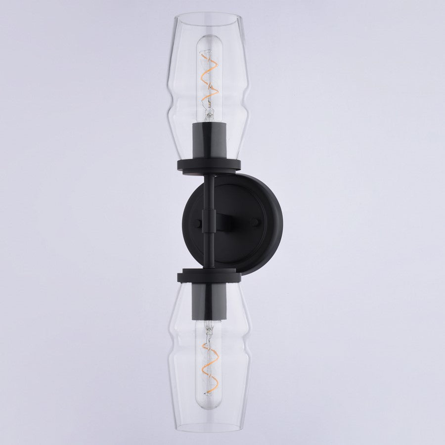 Vaxcel Warren 18.5" 2 Light Wall Light, Matte Black/Clear