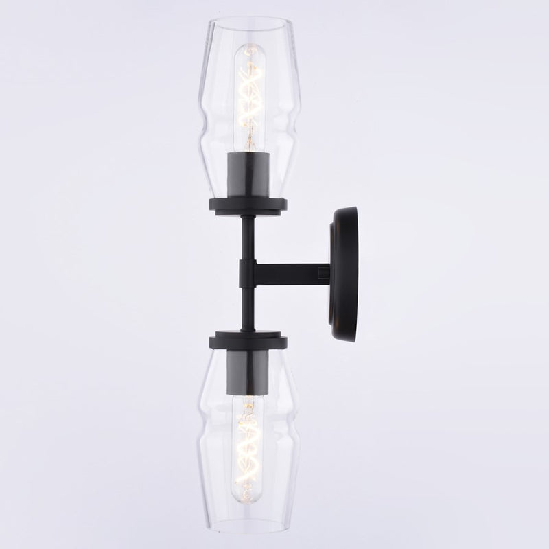 Vaxcel Warren 18.5" 2 Light Wall Light, Matte Black/Clear
