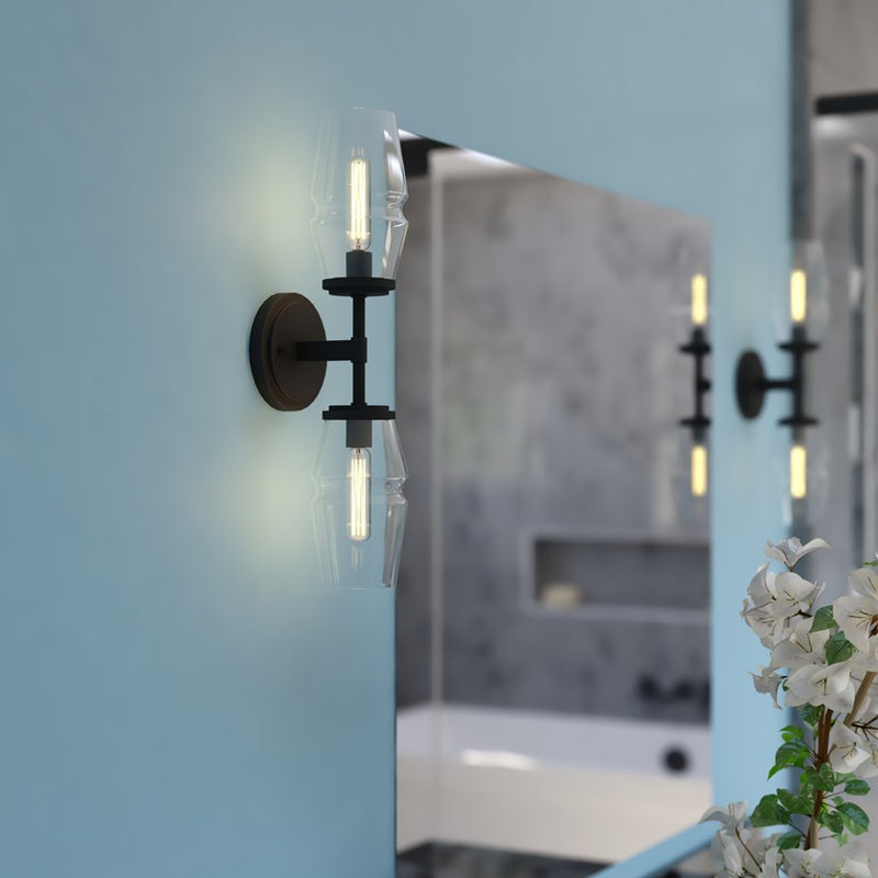 Vaxcel Warren 18.5" 2 Light Wall Light, Matte Black/Clear