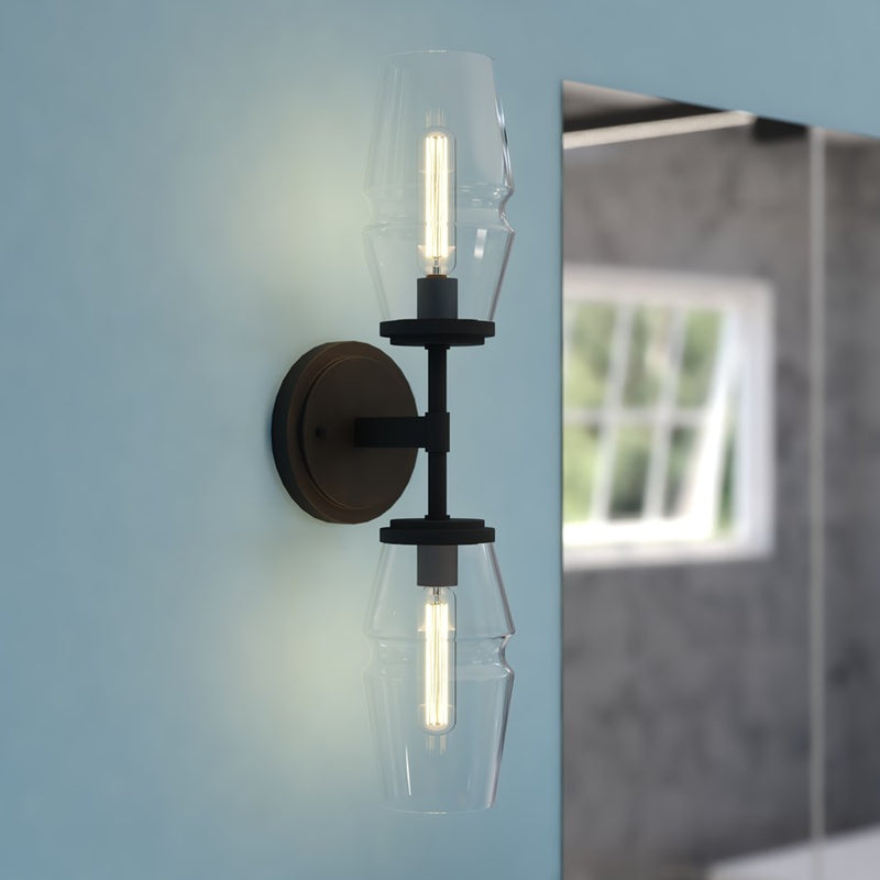 Vaxcel Warren 18.5" 2 Light Wall Light, Matte Black/Clear