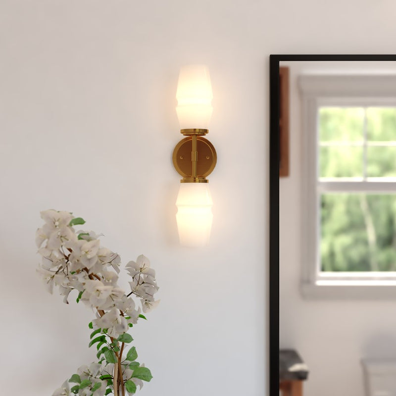 Vaxcel Warren 18.5" 2 Light Wall Light, Brushed Brass/White