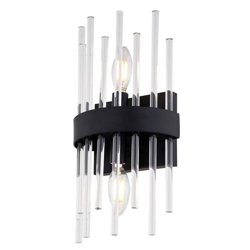 Vaxcel Delevan 14-in H 2 Light Wall Light, Matte Black/Clear - W0537