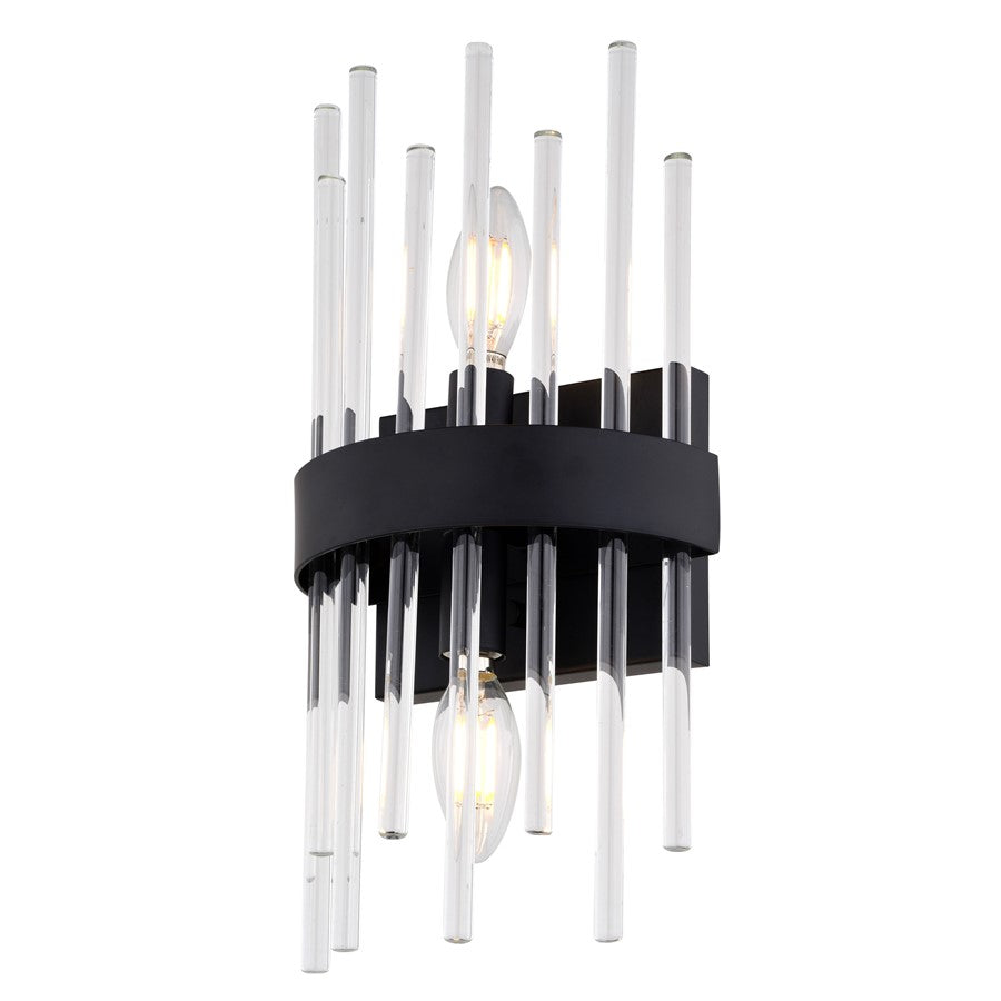 Vaxcel Delevan 14-in H 2 Light Wall Light, Matte Black/Clear - W0537