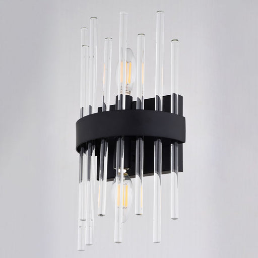 Vaxcel Delevan 14-in H 2 Light Wall Light, Matte Black/Clear